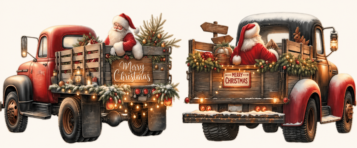 Vintage Christmas two-truck tumbler wrap