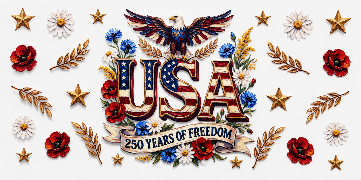 Vintage Floral USA 250 Years tumbler wrap