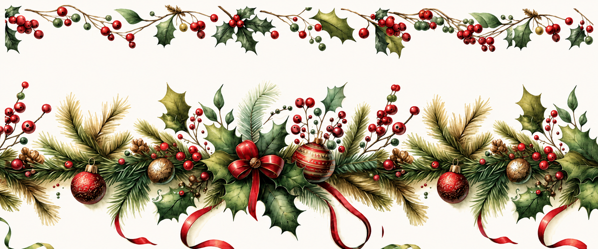 Vintage watercolor Christmas garland tumbler wrap
