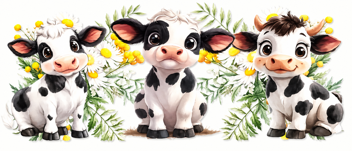 Watercolor Holstein calves with daisies tumbler wrap
