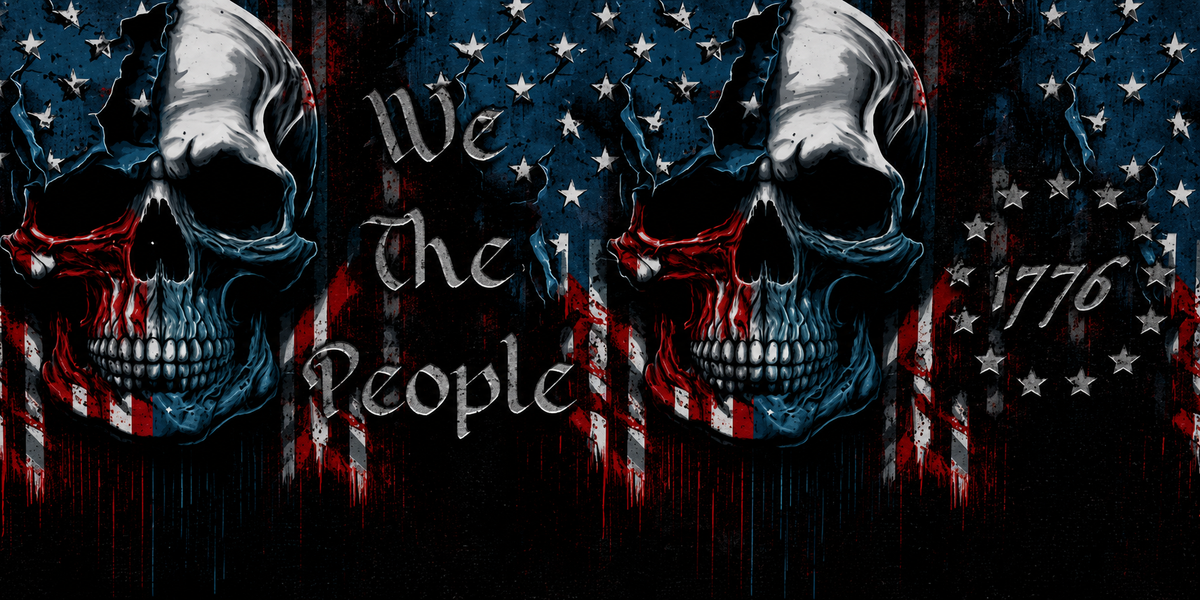 We the People skull and distressed American flag tumbler wrap