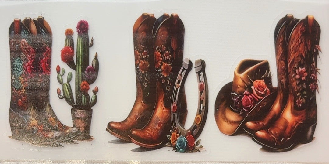 Western floral cowboy boots cactus horseshoe tumbler wrap
