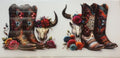 Western boots, floral cow skull and saddle tumbler wrap