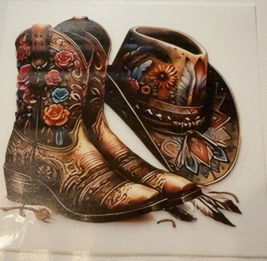 Western floral cowboy boots and cowboy hat tumbler wrap