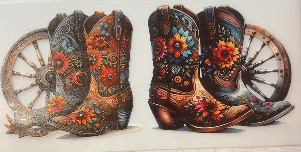 Western floral cowboy boots and wagon wheel tumbler wrap
