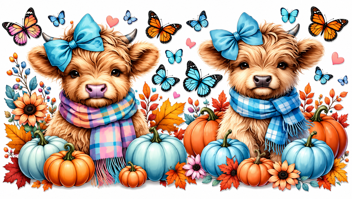 Whimsical autumn Highland calves tumbler wrap