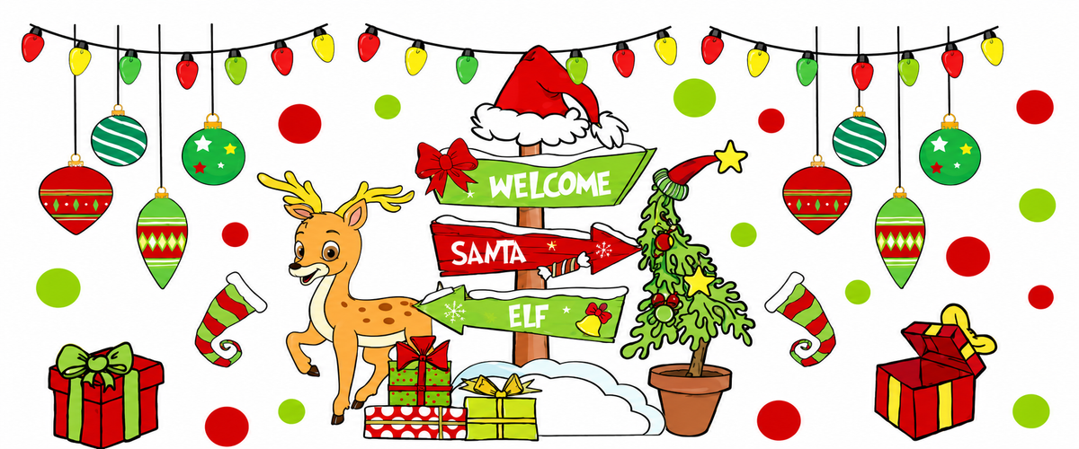 Whimsical Christmas welcome signs tumbler wrap