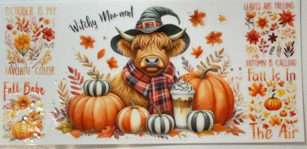 Witchy Moo-ment Fall Babe Highland cow tumbler wrap